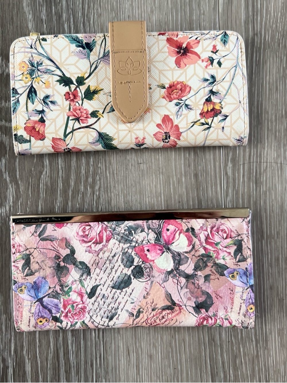 Floral Trifold Wallet in Pink and Cream - Women's Floral Wallet
